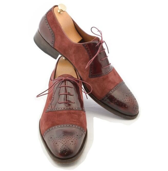 Men’s Handmade Burgundy Color Leather Shoes, Men Wing Tip Brogue Dress  Formal Lace Up Shoes