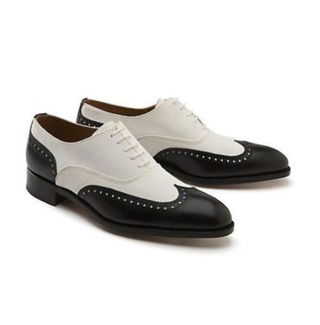 Handmade Men Black And White Wingtip Shoes, Mens Dress Leather Shoes ...