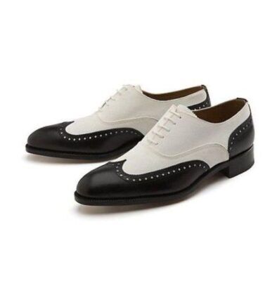 Handmade Men Black And White Wingtip Shoes, Mens Dress Leather Shoes ...