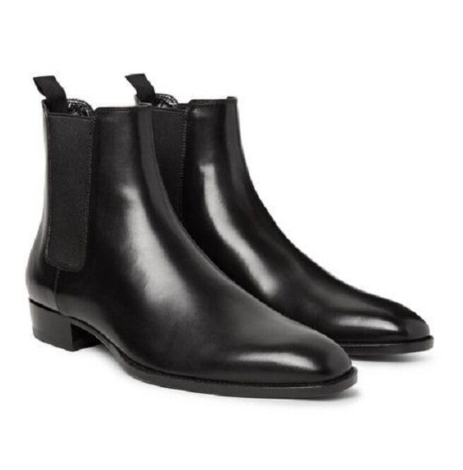 Handmade Men Black Chelsea Leather Boot, Black Ankle Leather Boots ...