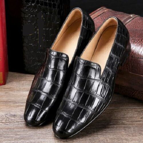 New Men's Handmade Formal Shoes Navy Blue Shaded Crocodile 